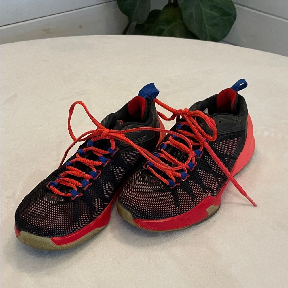 Jordan Kids Black and Red Sneakers with Blue Accents